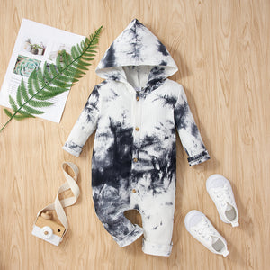 Ribbed Tie Dyed Hooded Long sleeve Baby Jumpsuit