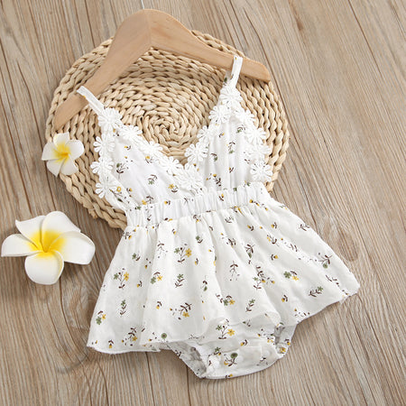 100% Cotton Floral Print Daisy Baby Sling Romper Dress