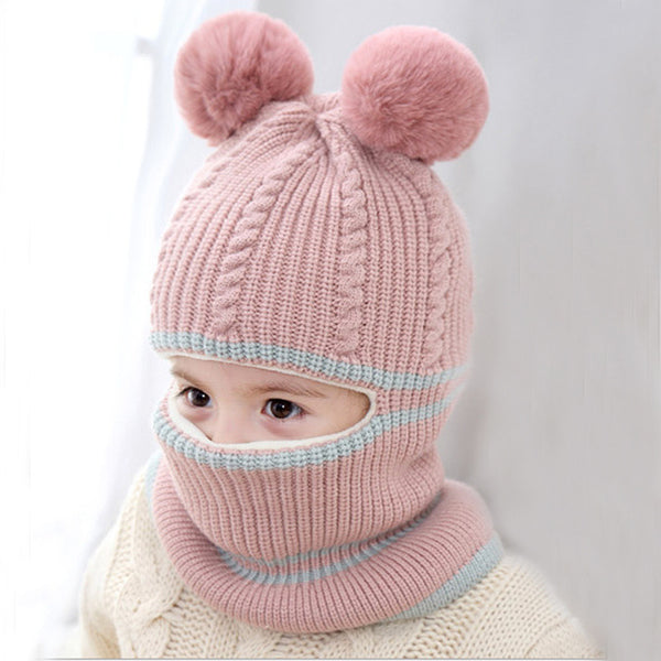 Baby Girls Boys Winter Knitted Woolen Cap One-piece Hair Ball