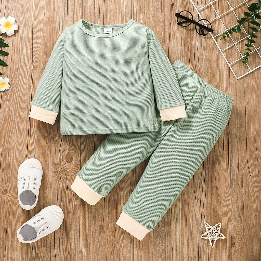 2-piece Toddler GirlBoy Waffle Knit Long-sleeve Top and Elasticized Pants Casual Set