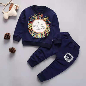 2-piece Toddler Boy Animal Lion Embroidered Pullover and Pants Set