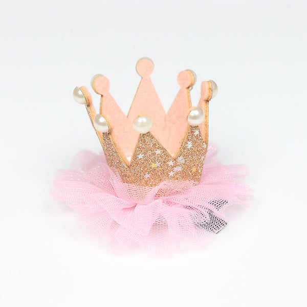 Faux Pearls Sequin Crown Lace Hair Clip for Girls