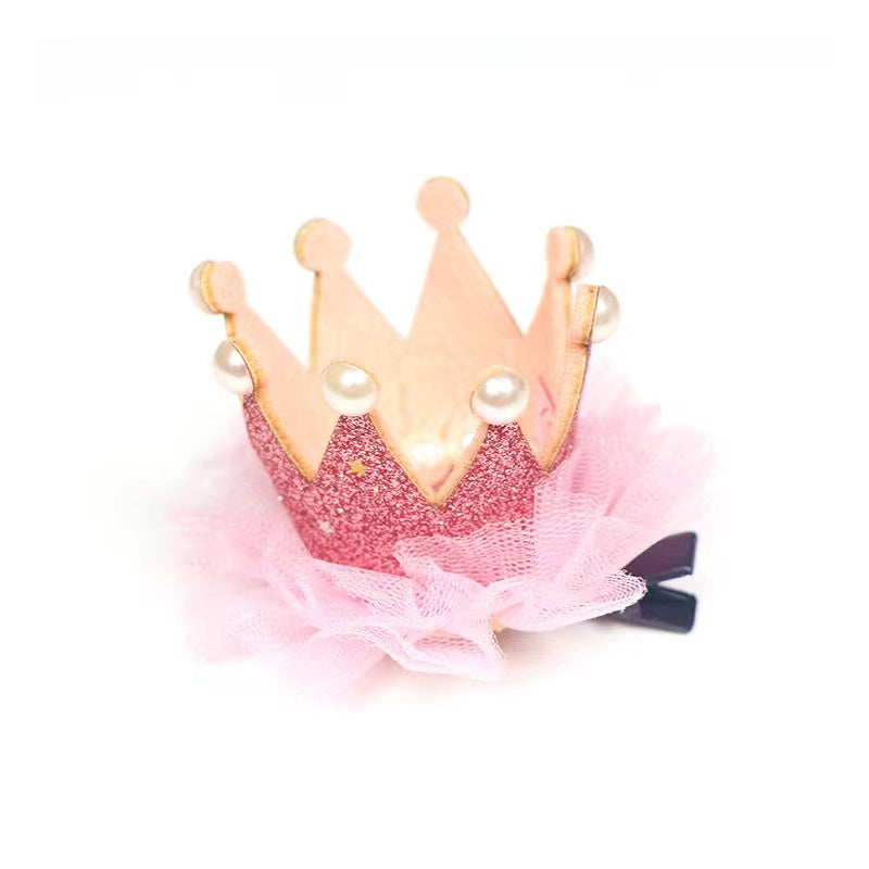 Faux Pearls Sequin Crown Lace Hair Clip for Girls
