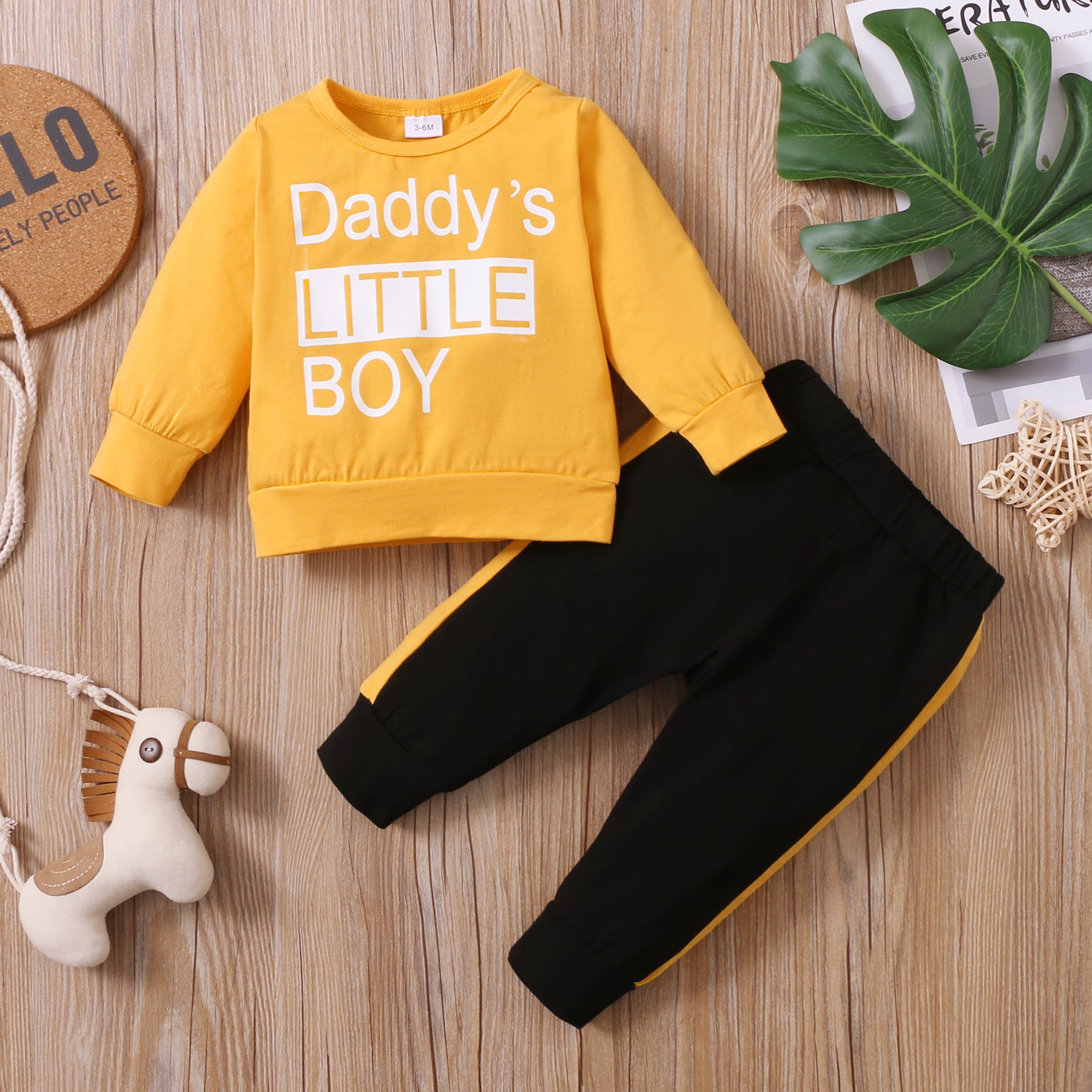 2pcs Baby Letter Print Long-sleeve Cotton Pullover and Pants Set