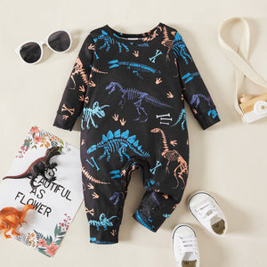 Baby Boy All Over Dinosaur Print Long-sleeve Jumpsuit