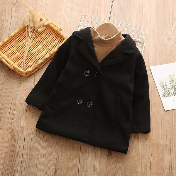 Toddler GirlBoy Lapel Collar Double Breasted Duffle Coat