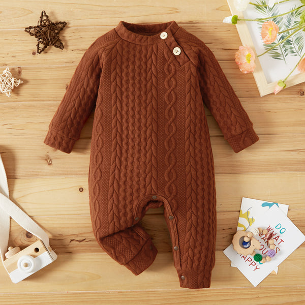 Baby Girl Solid Cable Knit Long-sleeve Jumpsuit
