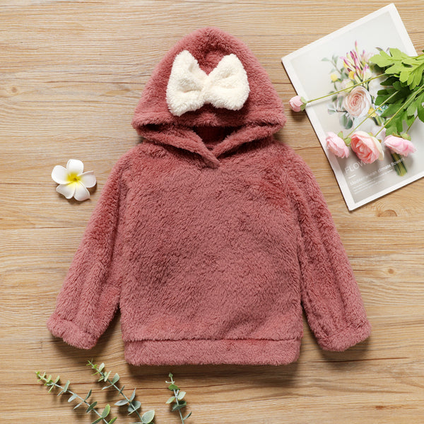 Toddler Girl Bowknot Design Fuzzy Hoodie Sweatshirt