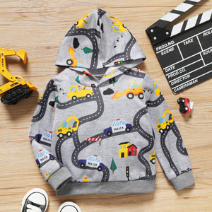 Toddler Boy Road Vehicle Print Hoodie Sweatshirt