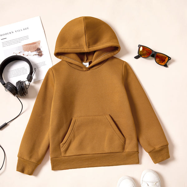 Kid BoyKid Girl Fleece Lined Solid Pocket Design Hoodie Sweatshirt