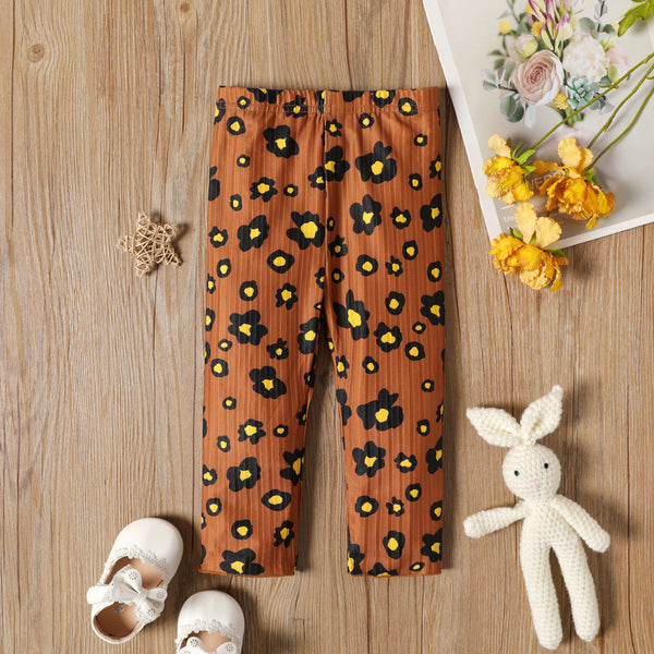 Baby Girl BrownApricot Leopard Print Ribbed Leggings