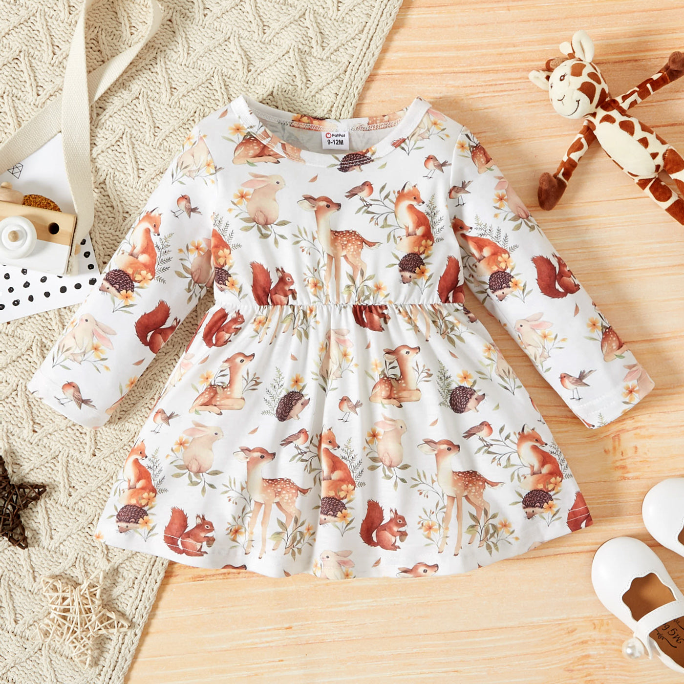 Baby Girl All Over Forest Animals Print Long sleeve Dress
