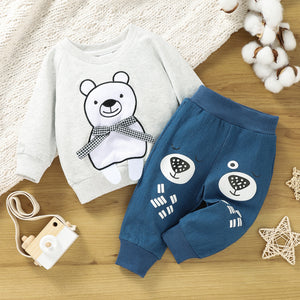 2pcs Baby Cartoon Bear Embroidered Long-sleeve Sweatshirt and Trousers Set