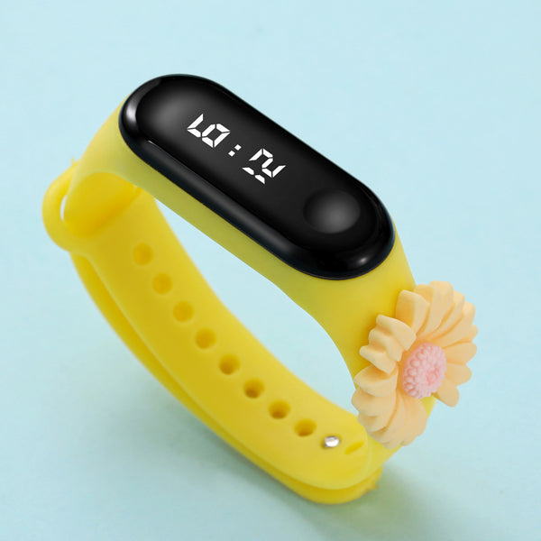 Kids Sunflower Decor LED Watch Digital Smart Square Electronic Watch Waterproof With Packing Box