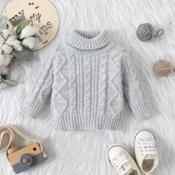 Baby Solid Turtleneck Long-sleeve Cable Knit Sweater