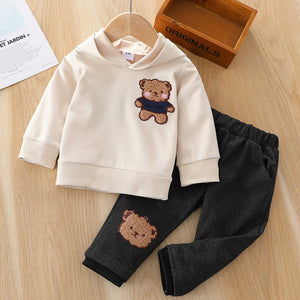 2pcs Baby Cartoon Bear Pattern Long sleeve Hoodie and Trousers Set
