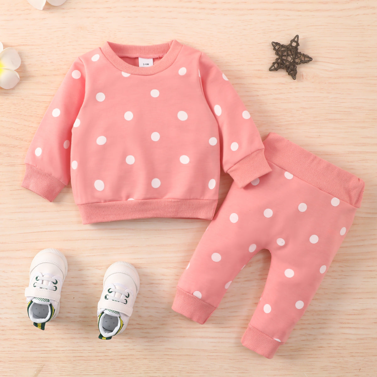 2pcs Baby All Over Polka Dots Long sleeve Pullover and Trousers Set