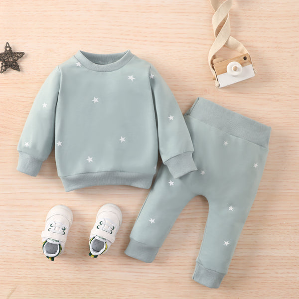 2pcs Baby All Over Polka Dots Long sleeve Pullover and Trousers Set