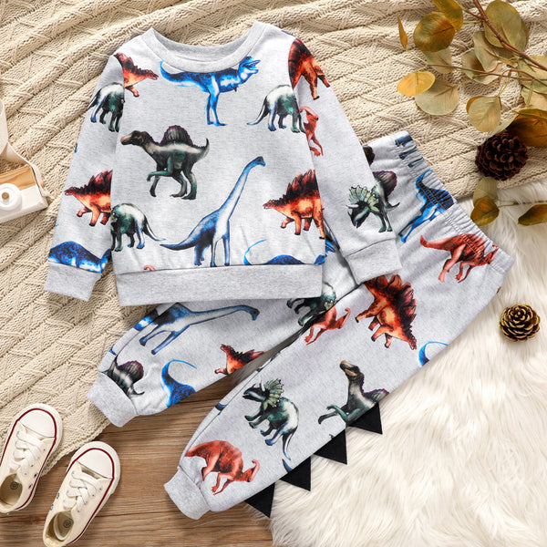 2-piece Toddler Boy Animal Dinosaur Print Pullover Sweatshirt and Pants Casual Set