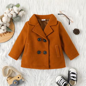Baby BoyGirl Solid Lapel Double Breasted Long-sleeve Wool Blend Coat