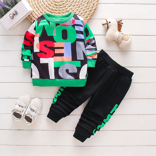 2-piece Toddler Boy Letter Print Pullover Sweatshirt and Pants Casual Set