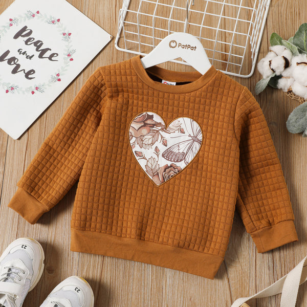 Toddler Girl Casual HeartFloral Print Textured Sweatshirt