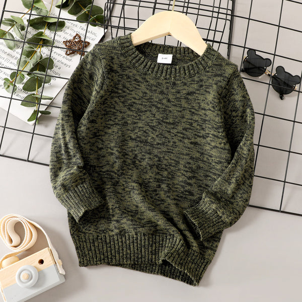 Toddler BoyGirl Solid Color Round-collar Knit Sweater