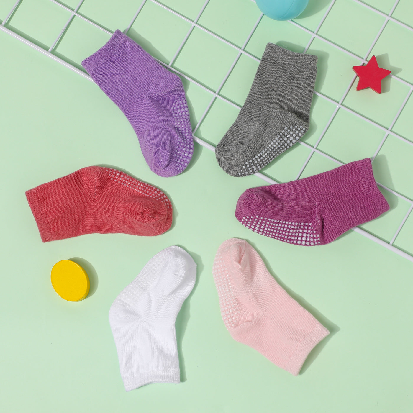 6-pack Baby Toddler Pure Color Floor Non-slip Glue Socks