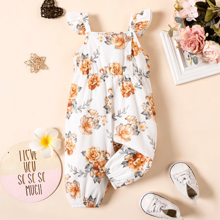 Baby Girl SolidStripedFloral-print Sleeveless Ruffle Jumpsuit