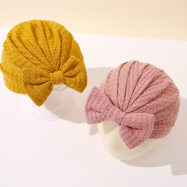 2-pack Baby Toddler Solid Color Bow Decor Knit Beanie Hat