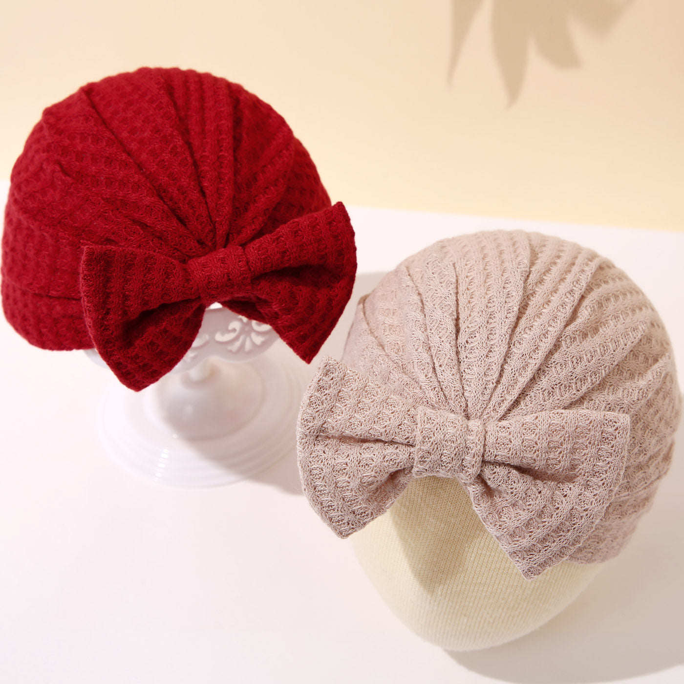 2-pack Baby Toddler Solid Color Bow Decor Knit Beanie Hat