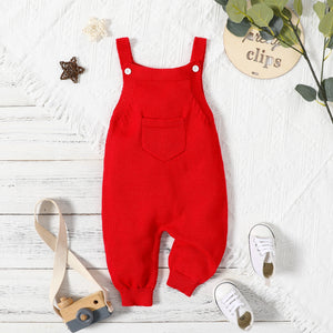 Baby Boy/Girl Solid Knitted Sleeveless Jumpsuit Overalls