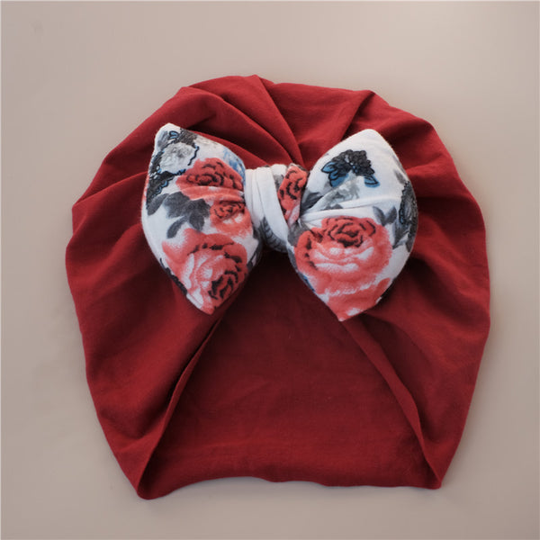 Baby Toddler Cotton Stuffing Bow Decor Turban Hat
