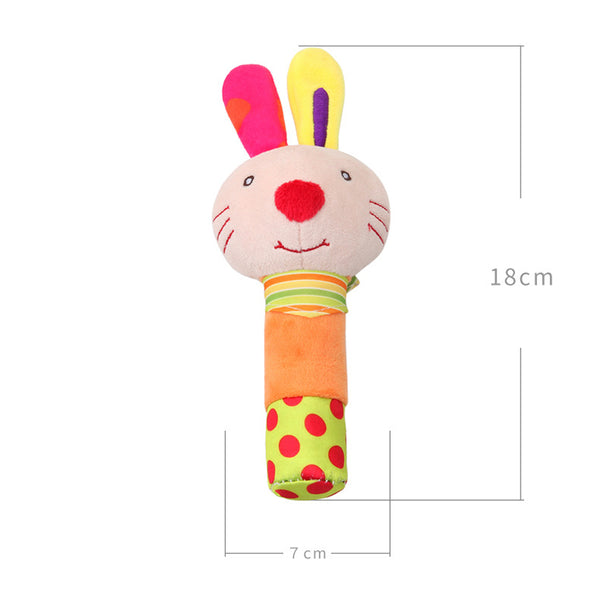 Baby Cartoon Animal Stuffed Hand Rattle with Sound Soft Plush Infant Developmental Hand Grip Toy Gift for Baby Girls Boys