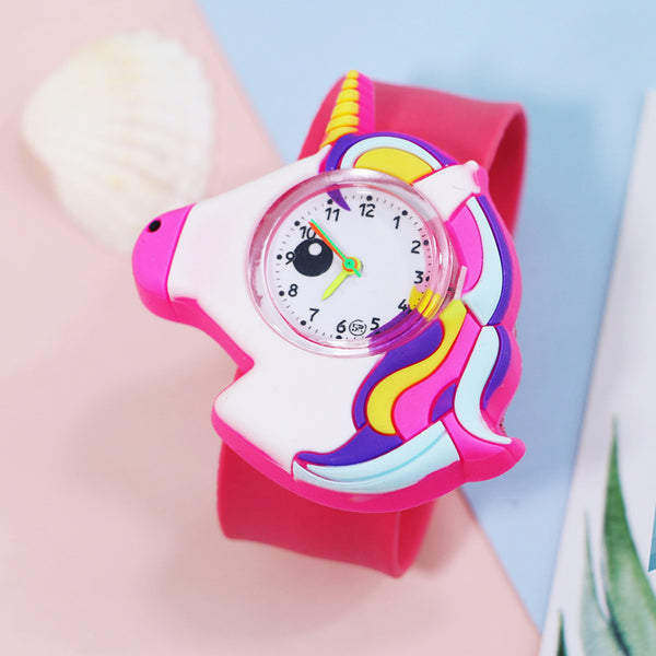 Kids 3D Cartoon Unicorn Watch Bracelet Slap Wristband Watch With Packing Box With Electricity