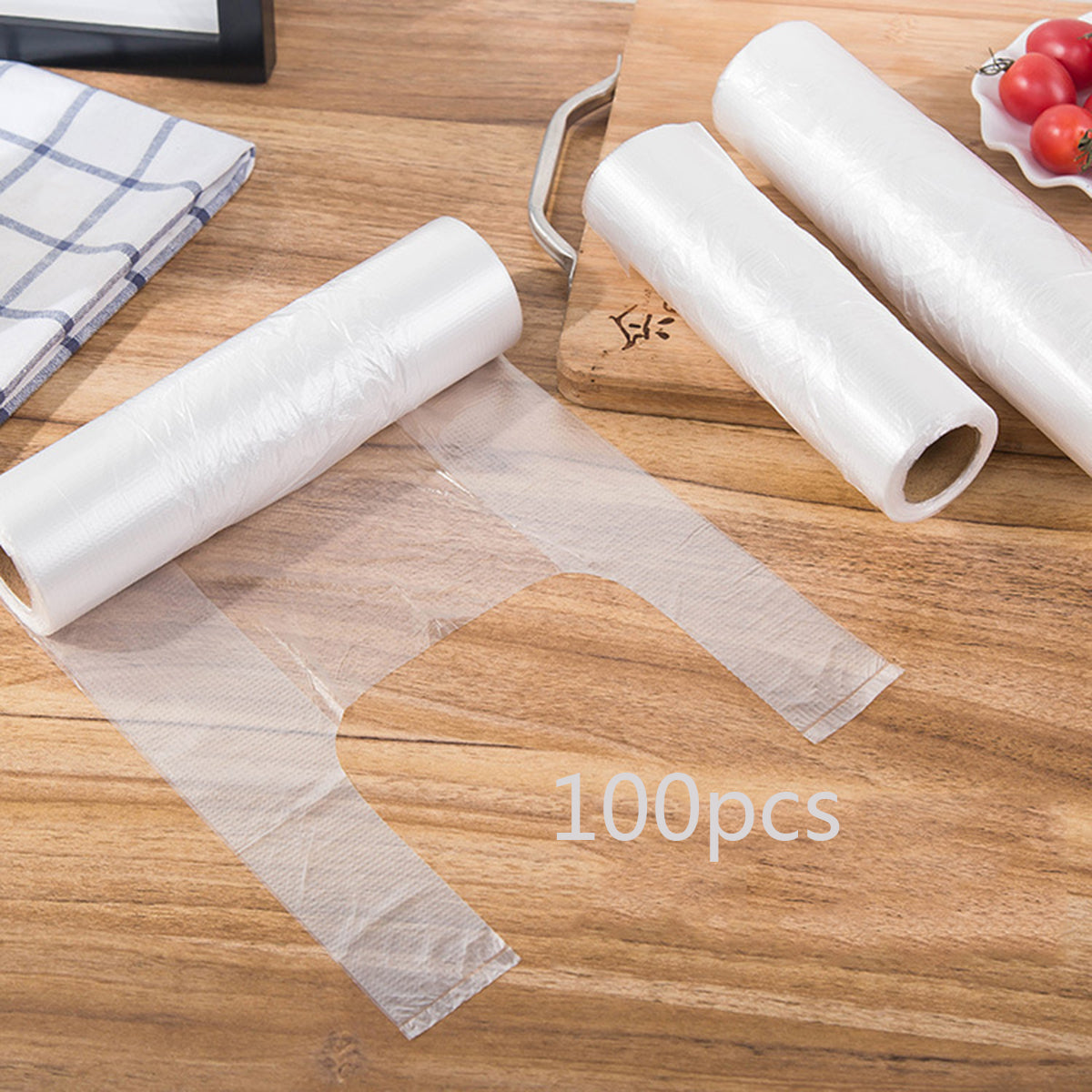 100-pack Food and Fridge Freezer Bags Rolls Clear Plastic Bag Disposable Thickened Vest-style Fresh-keeping Bag with Tie Handles