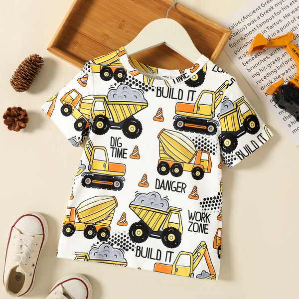 Toddler Boy Vehicle Print Colorblock Short-sleeve Tee