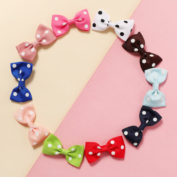 10-pack Ribbed Polka Dots Bow Hair Clips Hair Accessories for Girls