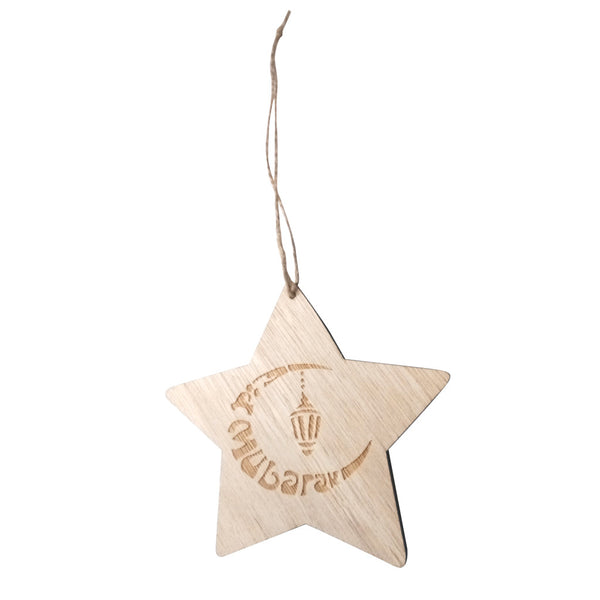 Creative Wooden Stars Carving Pattern Ornament Hanging Pendant for Eid Mubarak Party Supplies Home Decoration