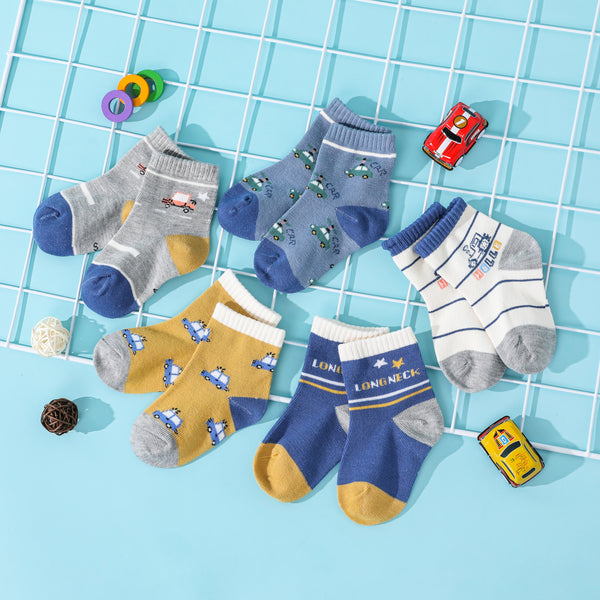 Baby  Toddler  Kid 5-pack Cartoon Print Socks for Boys and Girls