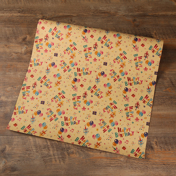 2-pack Happy Birthday Wrapping Paper Thick Kraft Brown Gift Wrapping Paper Flower Snack Wrapping Paper