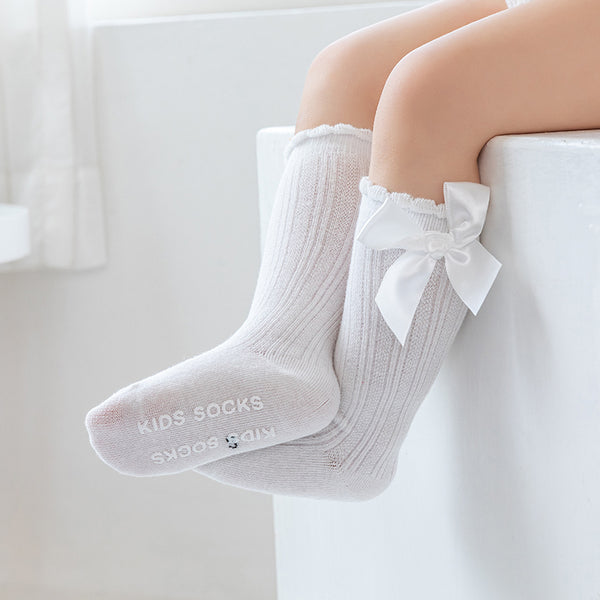 Baby Toddler Bow Ruched Trim Antiskid Glue Tube Socks
