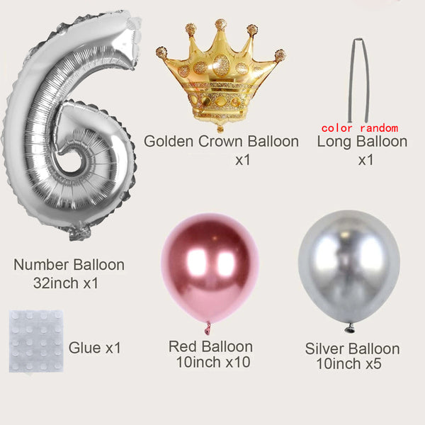 19-pack Numbers Crown Aluminum Foil Balloon and Latex Balloon Set Birthday Party Wedding Column Road Guide Balloon Party Decoration