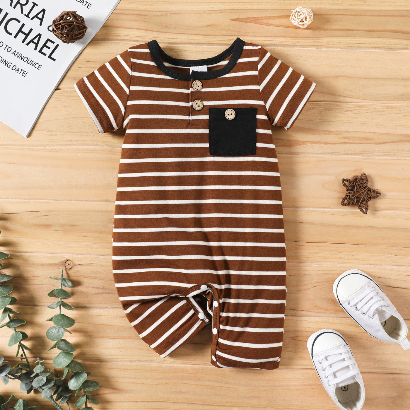 Baby Boy Striped Button Up Short-sleeve Jumpsuit