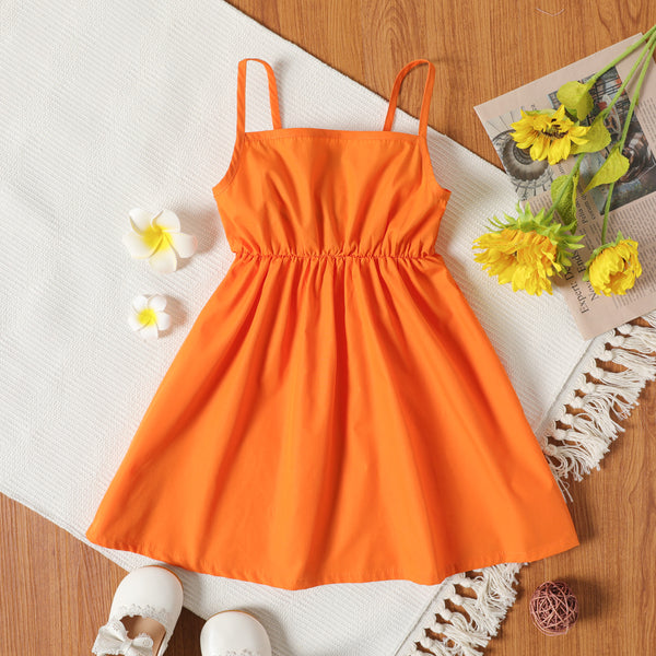 Toddler Girl Bowknot Design Orange Floral Print Cami Dress