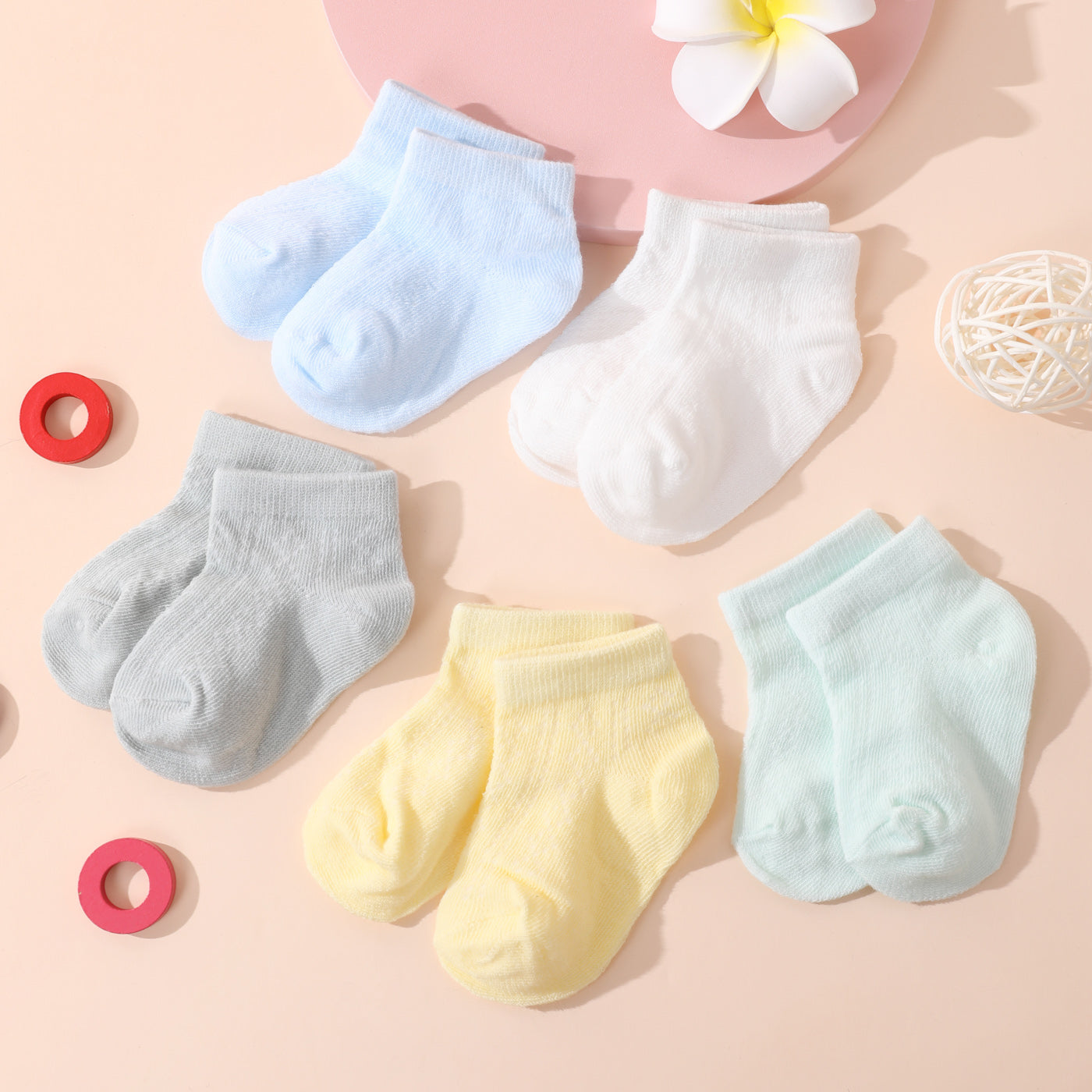 5-pack Baby  Toddler  Kid Pure Color Breathable Socks Set