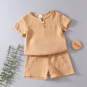 2pcs Toddler BoyGirl Casual Solid Color Crepe Tee and Shorts Set