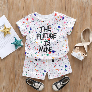 2pcs Toddler BoyGirl Playful Letter Painting Print Tee and Shorts Set