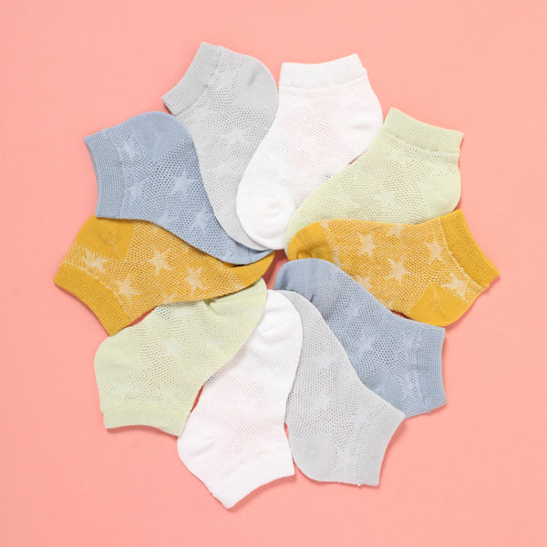 5-pairs Baby  Toddler  Kid Heart Stars Pattern Mesh Panel Socks