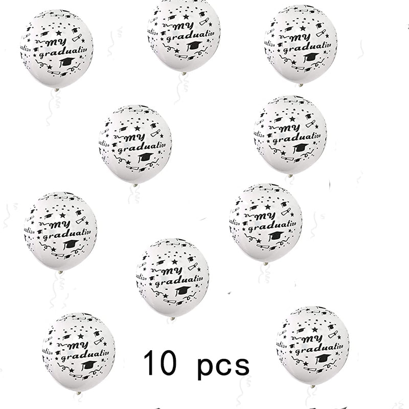 10-pack Graduation Balloons Party Decoration Black White Latex Letter Balloons for Graduation Theme Party Decorations Supplies